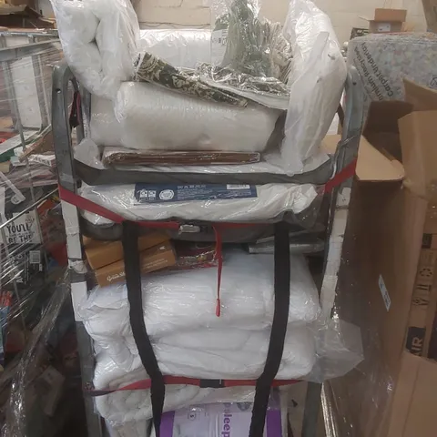 CAGE CONTAINING A VERY LARGE QUANTITY OF ASSORTED BEDDING ECT  // CAGE NOT INCLUDED
