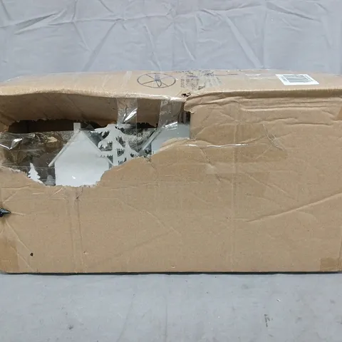 BOX OF APPROXIMATELY 10 ASSORTED HOUSEHOLD ITEMS TO INCLUDE FESTIVE WOOD LIT VILLAGE SCENE, ETC - COLLECTION ONLY