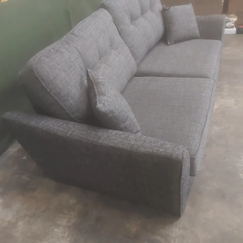 DESIGNER HALSTOW 3 SEATER HIGH BACK FABRIC UPHOLSTERED SOFA - CHARCOAL 