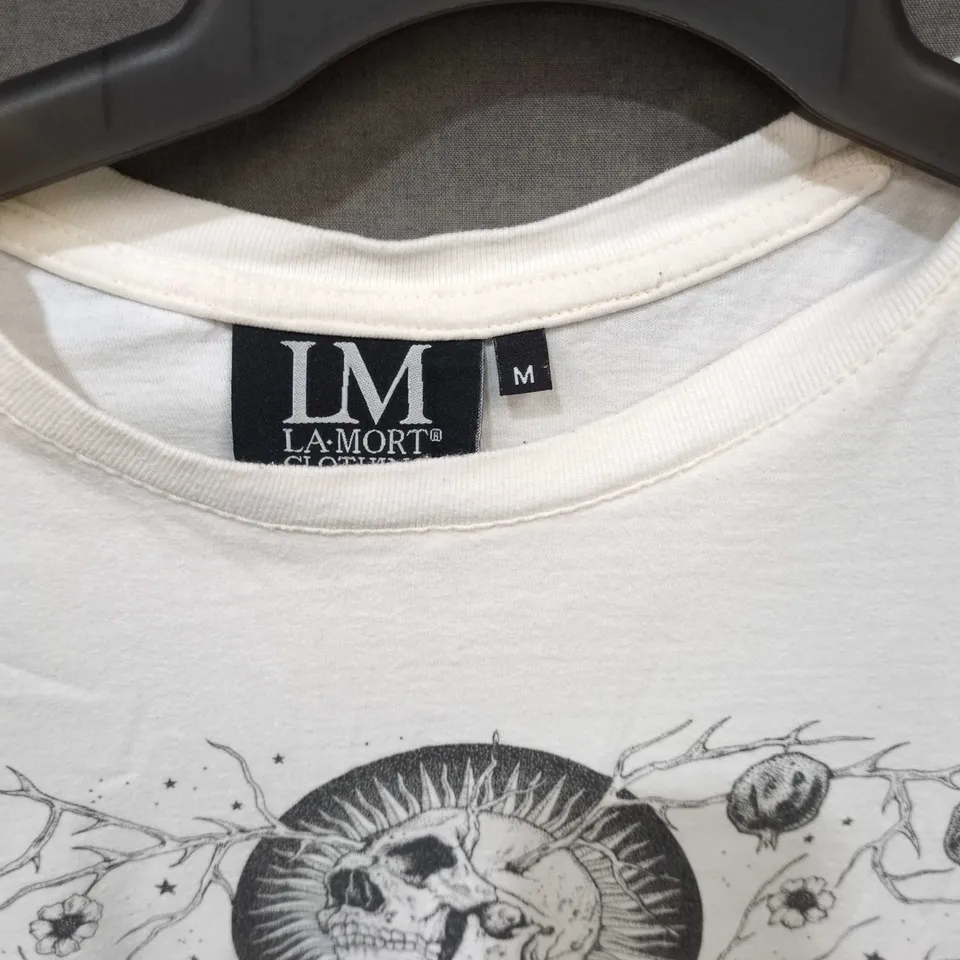 LA-MORT WHITE GRAPHIC T-SHIRT – SKULL DESIGN, UK SIZE M