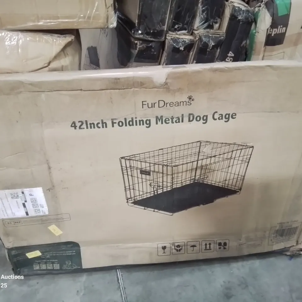 BOXED 42INCH FOLDING METAL DOG CAGE