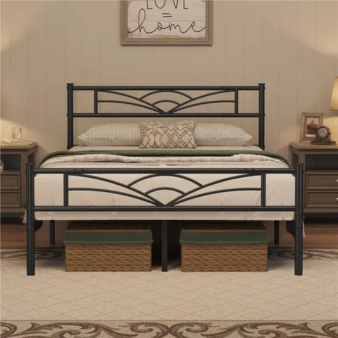 BOXED 88.5CM HEIGHT 135CM METAL BED FRAME WITH CLOUD - INSPIRED DESIGN HEADBOARD