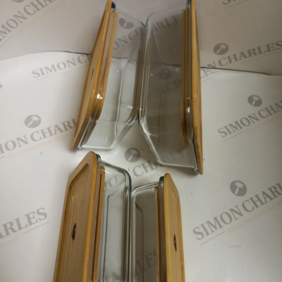 BOXED NAVAR BOROSILICATE GLASS CONTAINERS WITH BAMBOO LID - SET OF 4. 