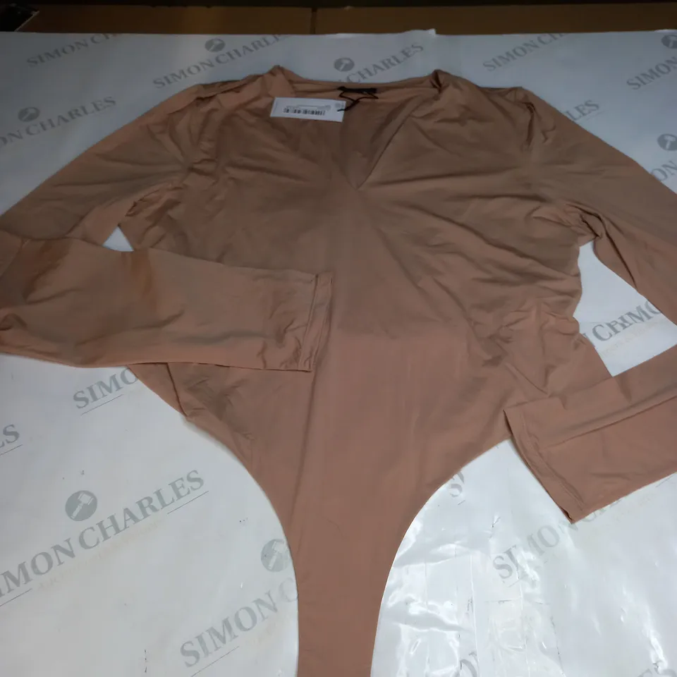 KAREN MILLEN SCULPT JERSEY LONG SLEEVE PLUNGE BODYSUIT SIZE L