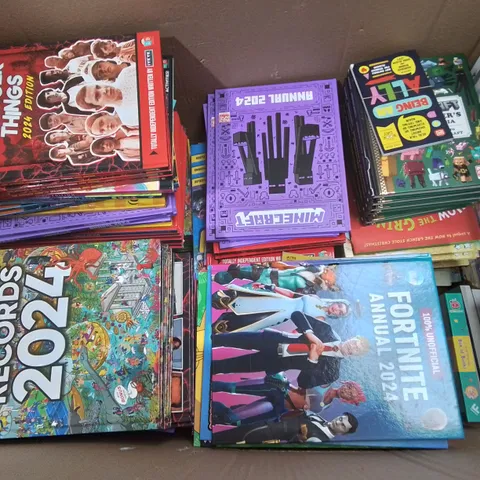 LARGE QUANTITY OF ASSORTED BOOKS AND 2024 ANNUALS TO INCLUDE GUINESS RECORDS 2024, MINECRAFT, FORTNIGHT AND STRANGER THINGS