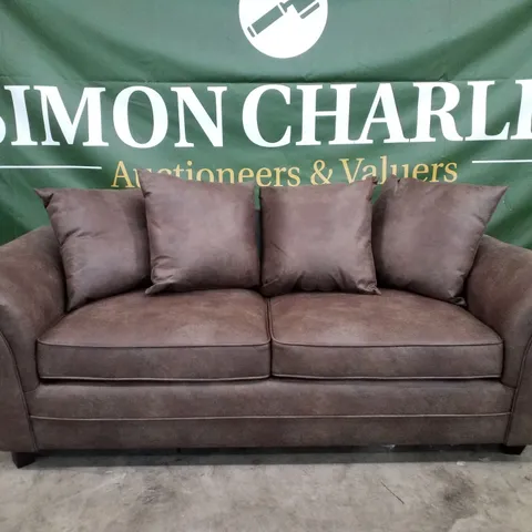 QUALITY DESIGNER 3 SEATER SOFA - BROWN FAUX LEATHER