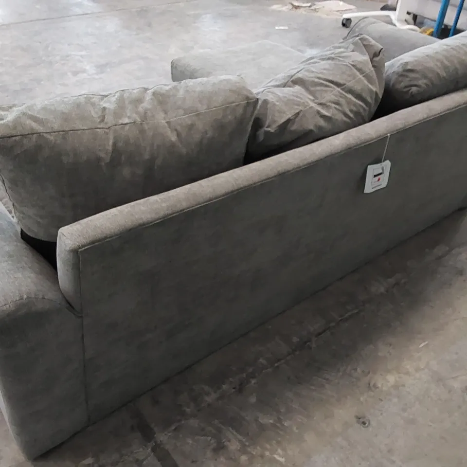 DESIGNER 3-SEATER CHAISE SOFA IN GREY FABRIC 