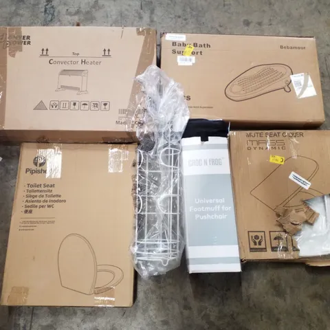 PALLET CONTAINING ASSORTED PRODUCTS INCLUDING BABY BATH SUPPORT, CONVECTOR HEATER, TOILET SEAT, TOILET ROLL HOLDER & UNIVERSAL FOOTMUFF FOR PUSHCHAIR