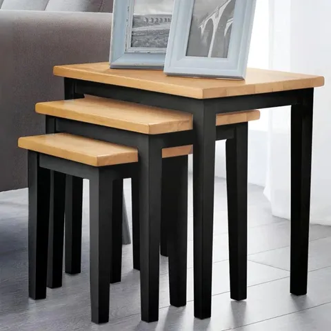BOXED ELVINA 3 PIECE NEST OF TABLES - BLACK & OAK EFFECT 
