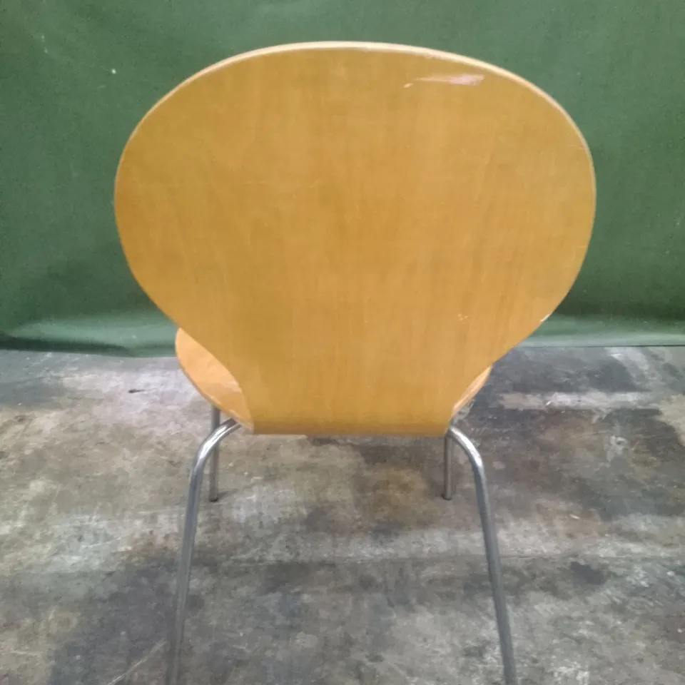 DESIGNER OAK EFFECT DINING CHAIR WITH CHROME LEGS