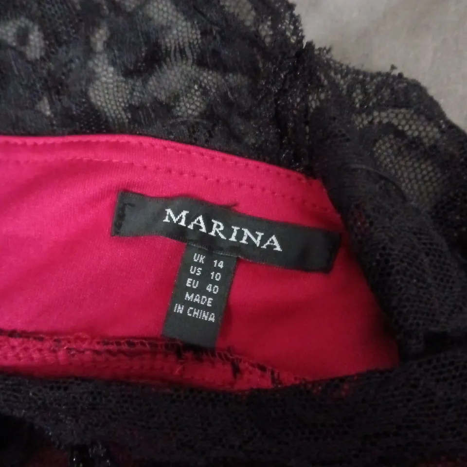 MARINA LACE DRESS IN BLACK/RED SIZE UK 14