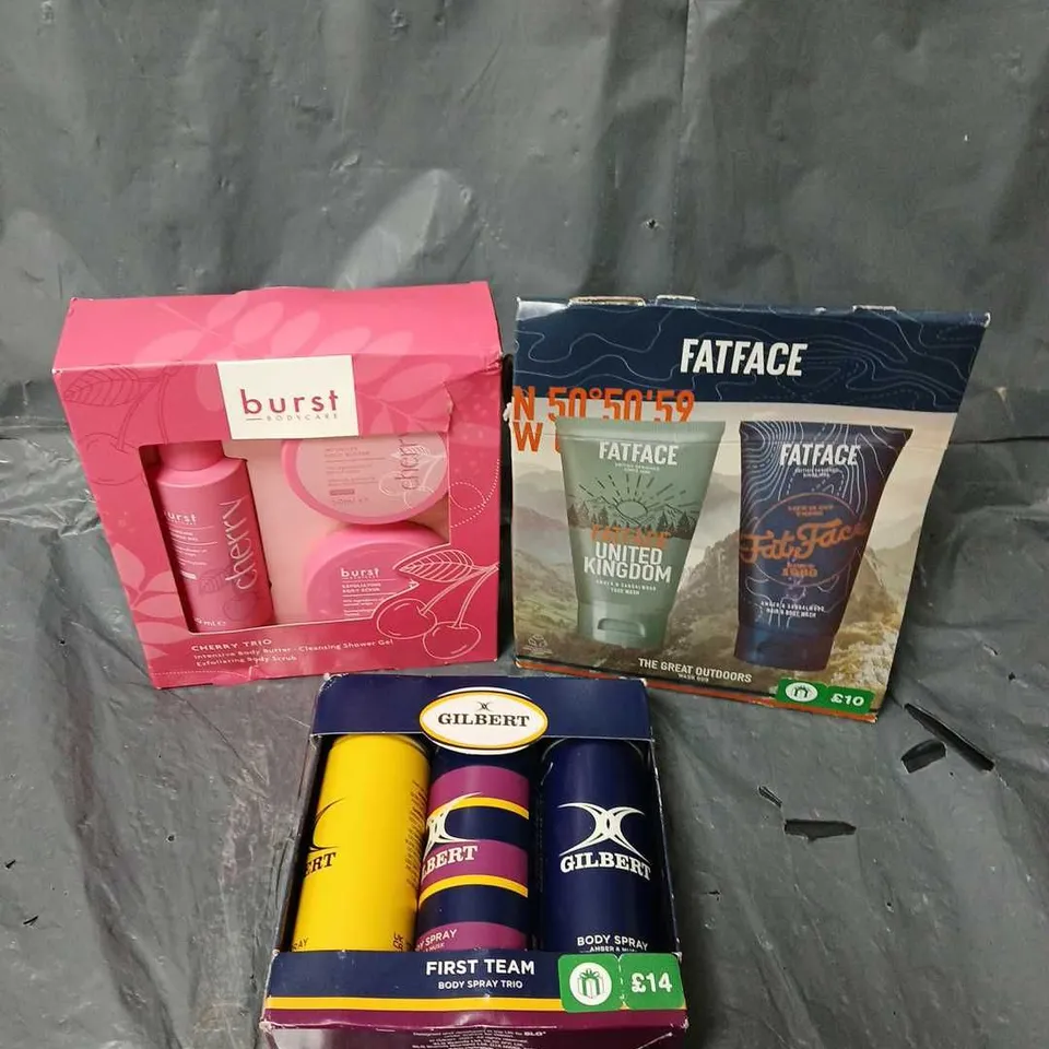 APPROXIMATELY 15 BATH AND BODY PRODUCTS TO INCLUDE BURST, FATFACE AND GILBERT