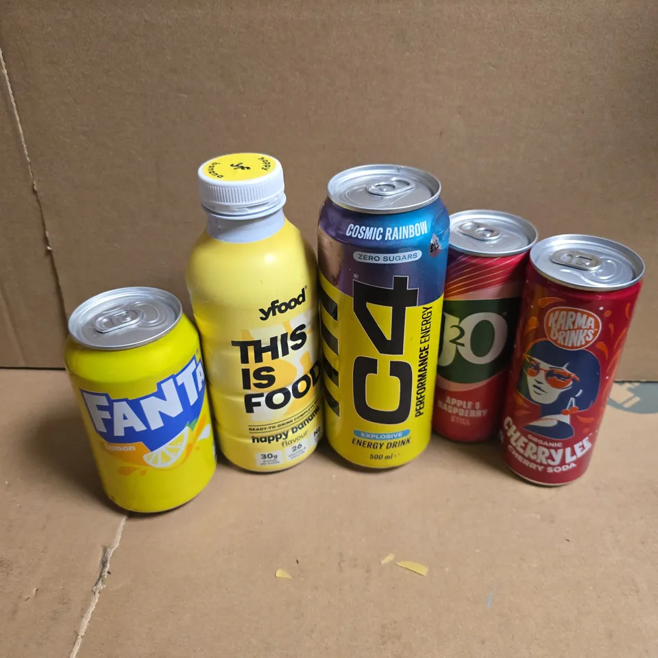 APPROXIMATELY 15 ASSORTED DRINKS TO INCLUDE C4 COSMIC RAINBOW ZERO SUGAR, FANTA LEMON, YFOOD HAPPY BANANA, ETC - COLLECTION ONLY