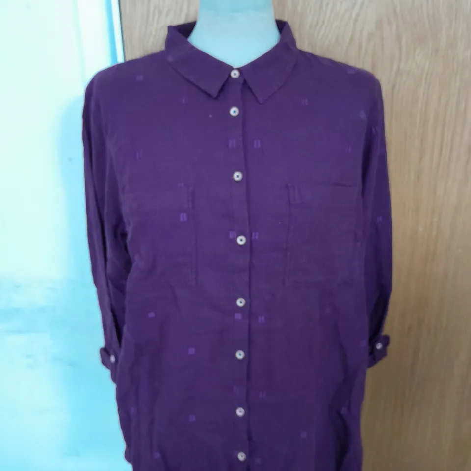WHITE STUFF COTTON BUTTON UP SHIRT IN PURPLE SIZE 14