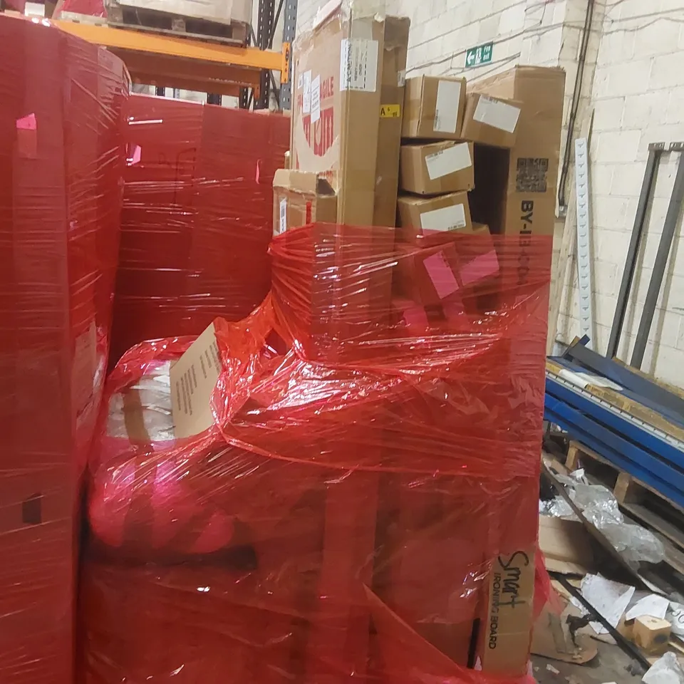 PALLET CONTAINING ASSORTED ITEMS TO INCLUDE: BEDSIDE TABLE, IRONING BOARD, FULL LENGTH MIRROR ECT