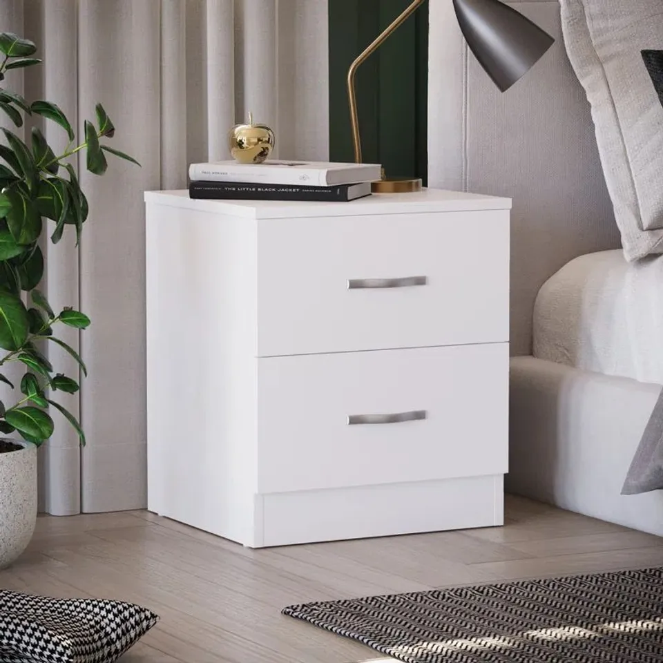 BOXED MAYBERY 2 DRAWER BEDSIDE TABLE (1 BOX)