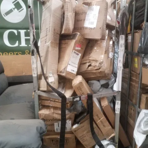 CAGE OF ASSORTED GOODS AND PRODUCTS TO INCLUDE; GRANITE PESTLE AND MORTAR, WOODEN HANGARS AND VELVET HANGARS
