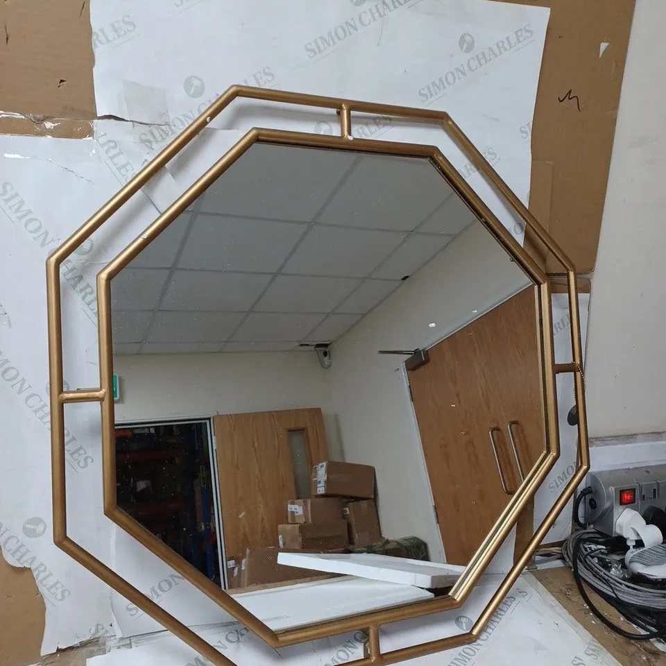 BUNDLEBERRY OCTAGONAL METAL FRAME WALL MIRROR, GOLD [COLLECTION ONLY]