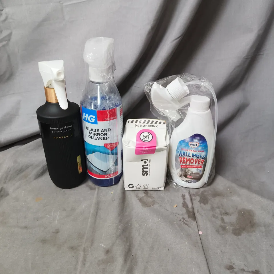 TOTE OF APPROXIMATELY 15 HOUSEHOLD LIQUIDS TO INCLUDE RITUALS HOUSE PERFUME, SMOL WASHING UP LIQUID REFILL AND HG GLASS AND MIRROR CLEANER