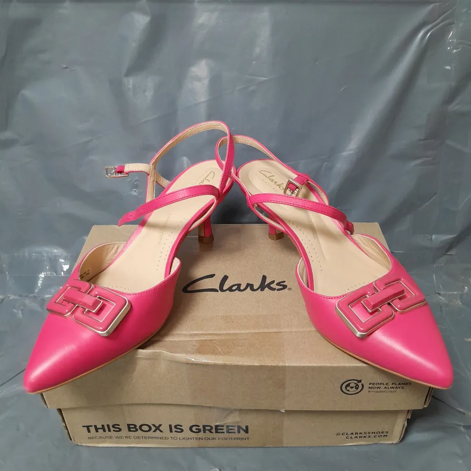 CLARKS SLINGBACK POINTED TOE LEATHER SANDALS BRIGHT PINK SIZE 6