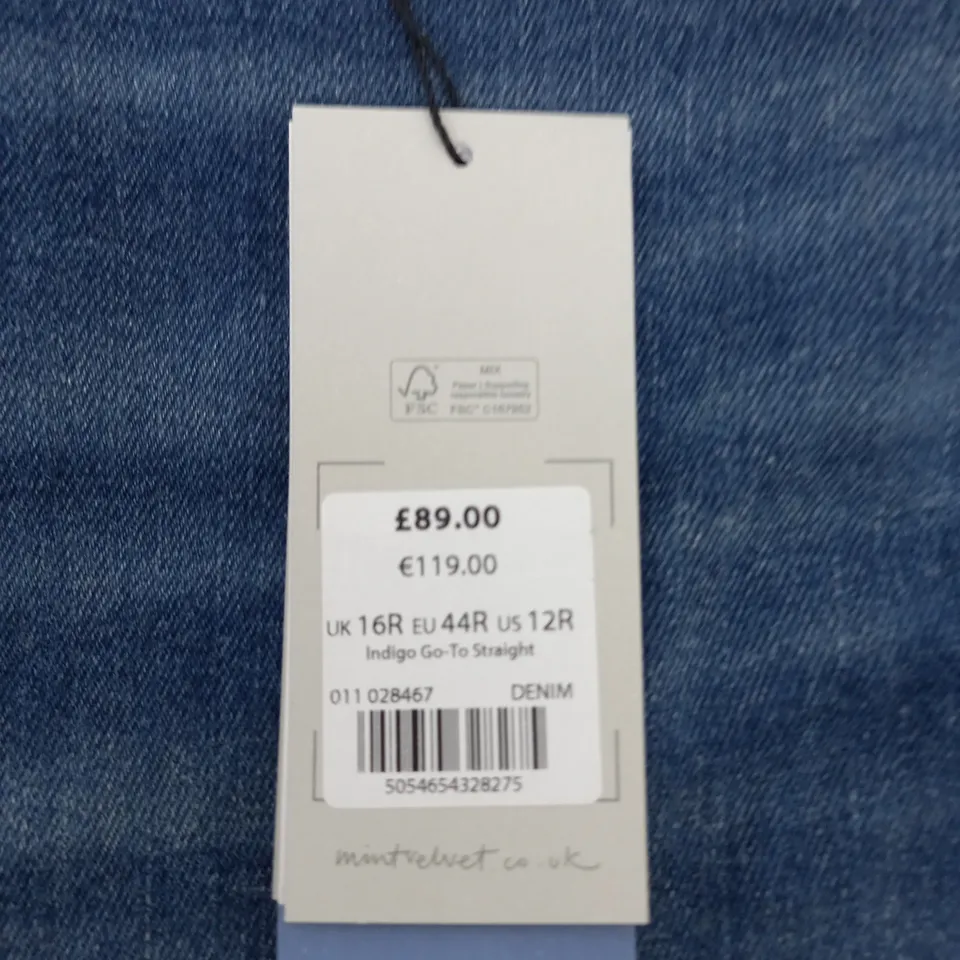 MINT VELVET INDIGO GO-TO STRAIGHT DENIM JEANS SIZE 16R