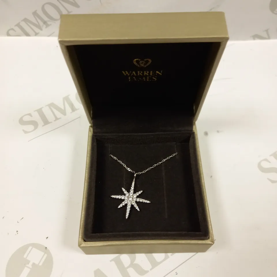 WARREN JAMES SILVER STAR NECKLACE WITH STONE CLUSTER 