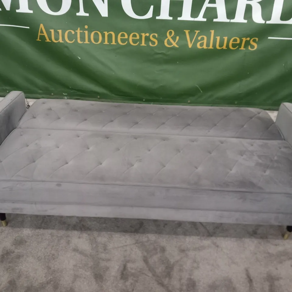 DESIGNER SILVER VELVET EFFECT FABRIC CLICK CLACK SOFABED