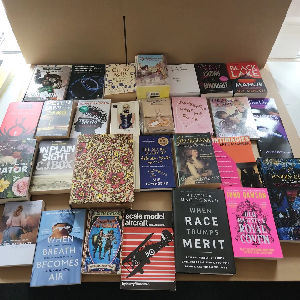 CAGE OF A SIGNIFICANT QUANTITY OF ASSORTED BOOKS BY CAROLINA BUZIO, JENNETTE MCCURDY, THE HAIRY BIKERS, JOHN COATES, JEFF KINNEY,  TERRY NATION, ROBERT GODDARD,  ANDREW LLOYD WEBBER, ETC