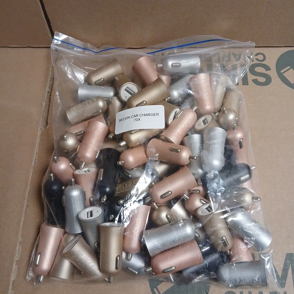 APPROXIMATELY 60 BELKIN CAR CHARGER ADAPTERS 