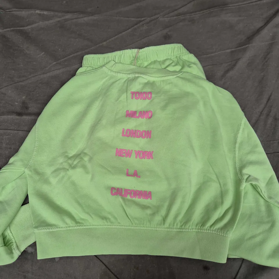 ZARA Kids Lime Green Hoodie – 'Bonjour Le Monde' Print, 11-12 Years (148 cm)