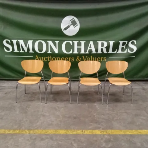 SET OF 4 STACKABLE WOOD DINING CHAIRS WITH METAL LEGS