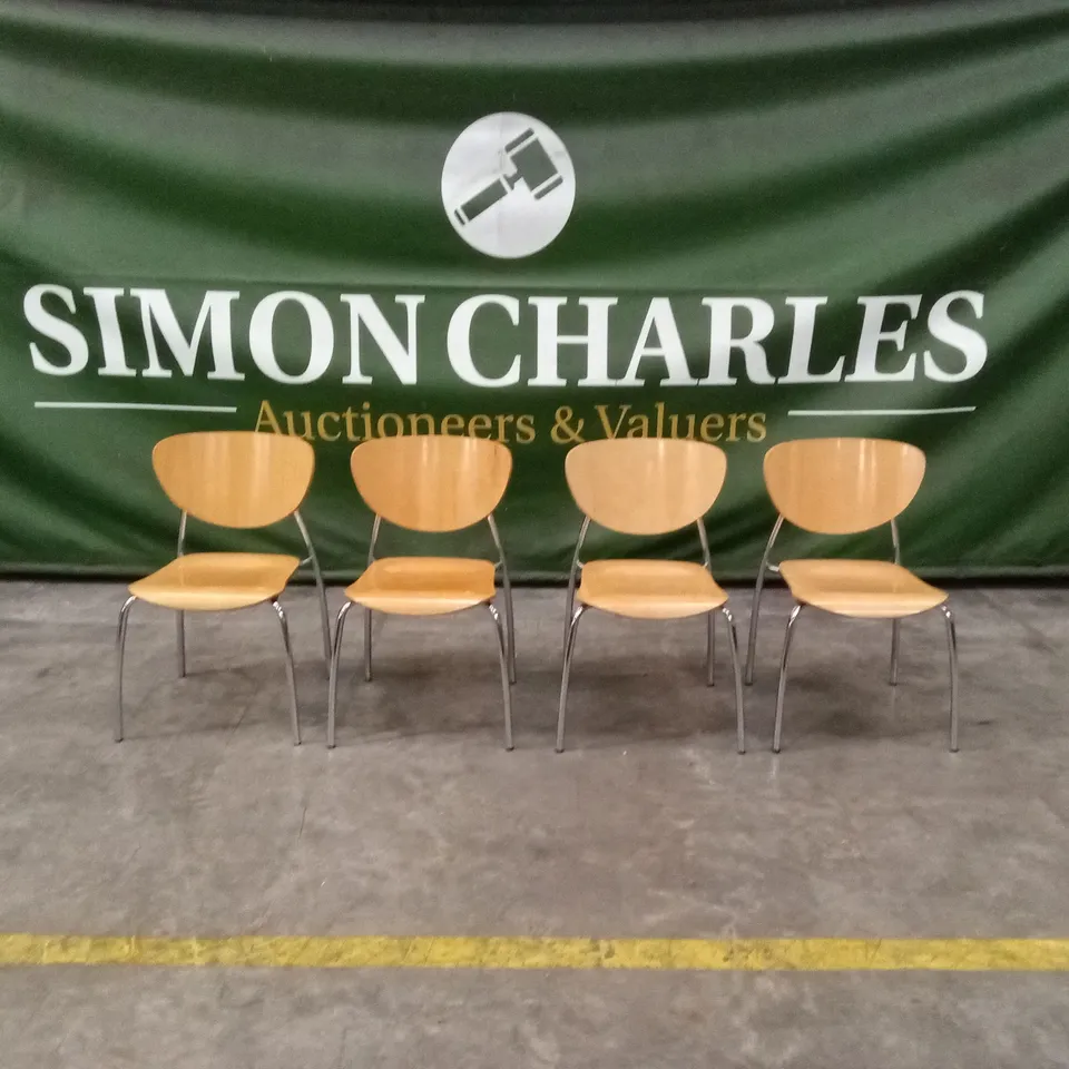 SET OF 4 STACKABLE WOOD DINING CHAIRS WITH METAL LEGS