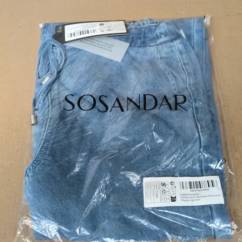 BAGGED SOSANDER SOFT DENIM WIDE LEG TROUSERS WITH DRAWCORD IN LIGHT WASH - 8 REGULAR