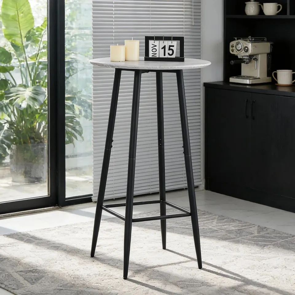 BOXED MODERN ROUND TOP 100cm HEIGHT PUB & BAR TABLE BLACK METAL BASE (1 BOX)