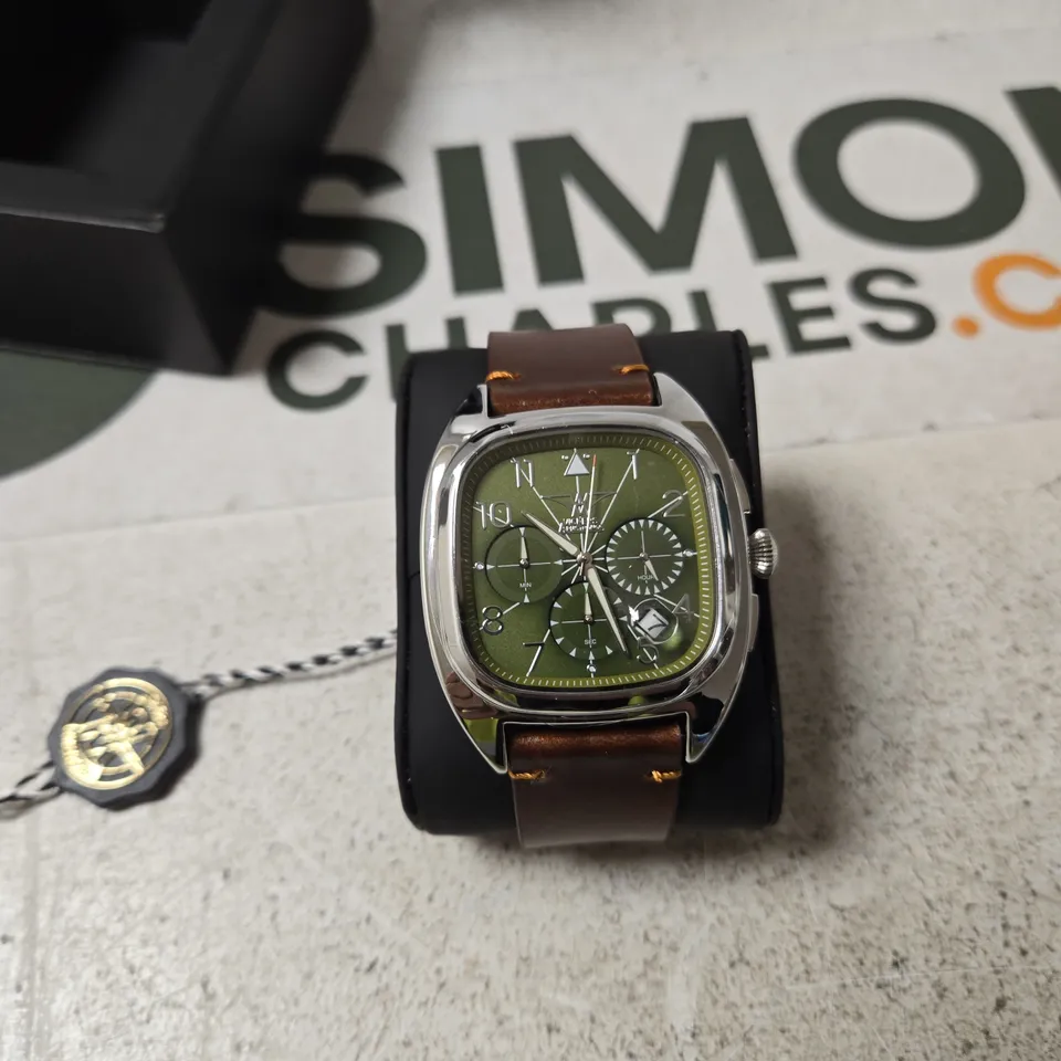 VICKERS ARMSTRONGS WRISTWATCH – OLIVE GREEN DIAL, BROWN LEATHER STRAP