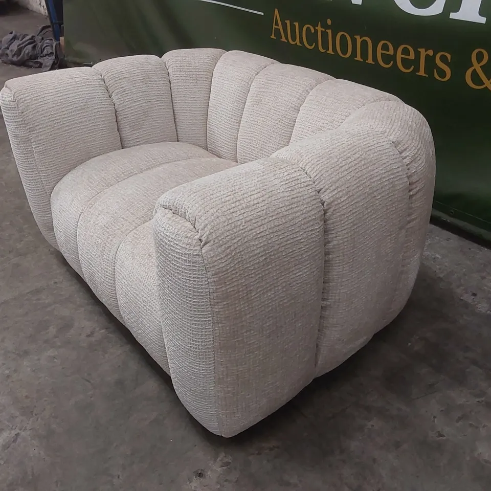 QUALITY DESIGNER BELLE SNUGGLER CHAIR IN GLAM BLOCK FABRIC - NATURAL