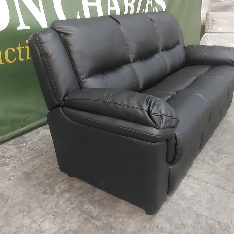 QUALITY DESIGNER BLACK FAUX LEATHER 3 SEATER SOFA 