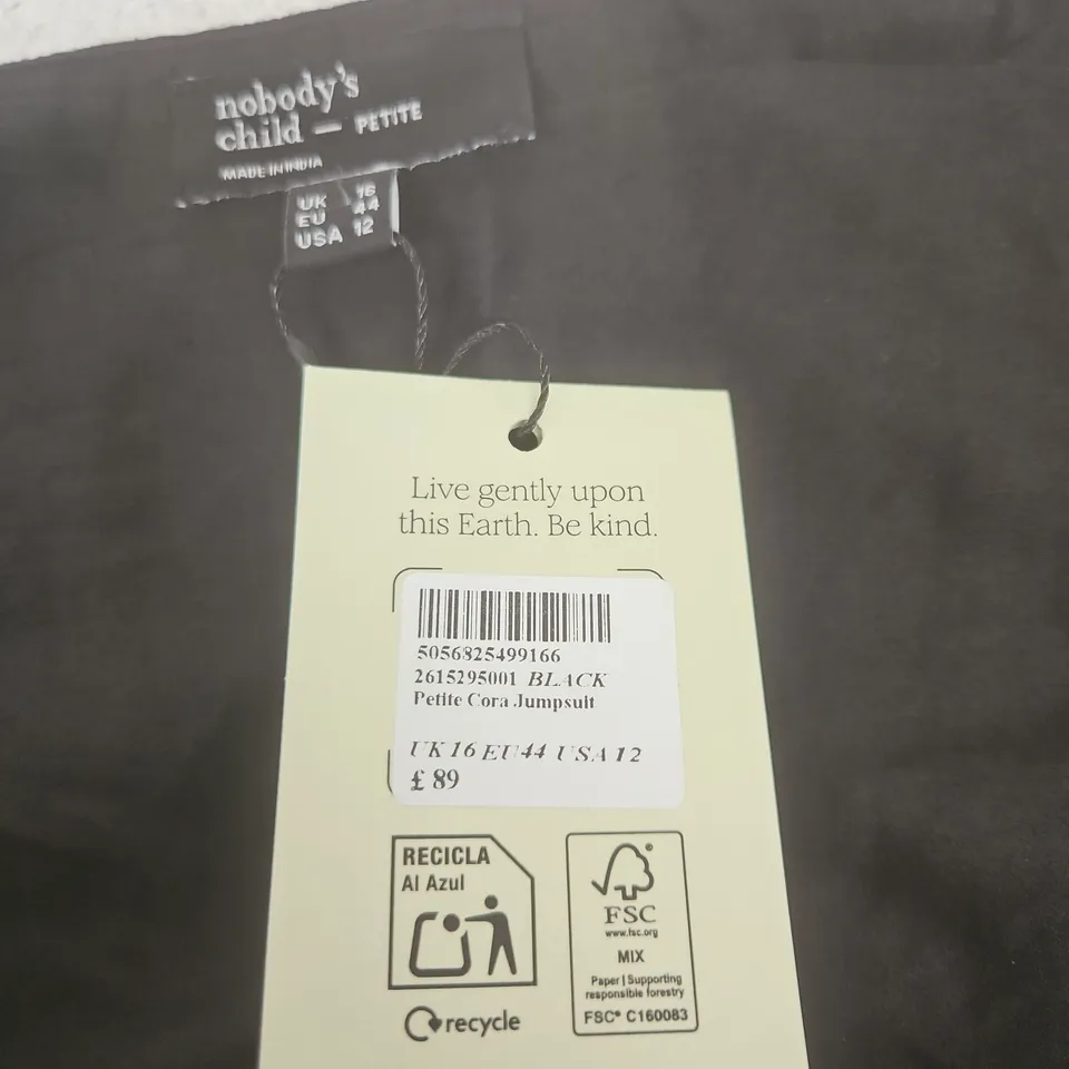 NOBODY'S CHILD PETITE BLACK CORA JUMPSUIT – UK16 (EU44, US12)