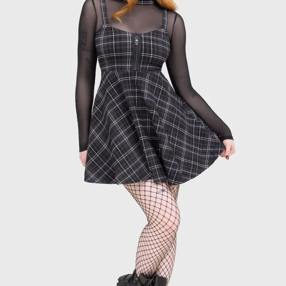 BRAND NEW BAGGED KILLSTAR TARTAN RIOT DRESS [GREY]B SIZE S