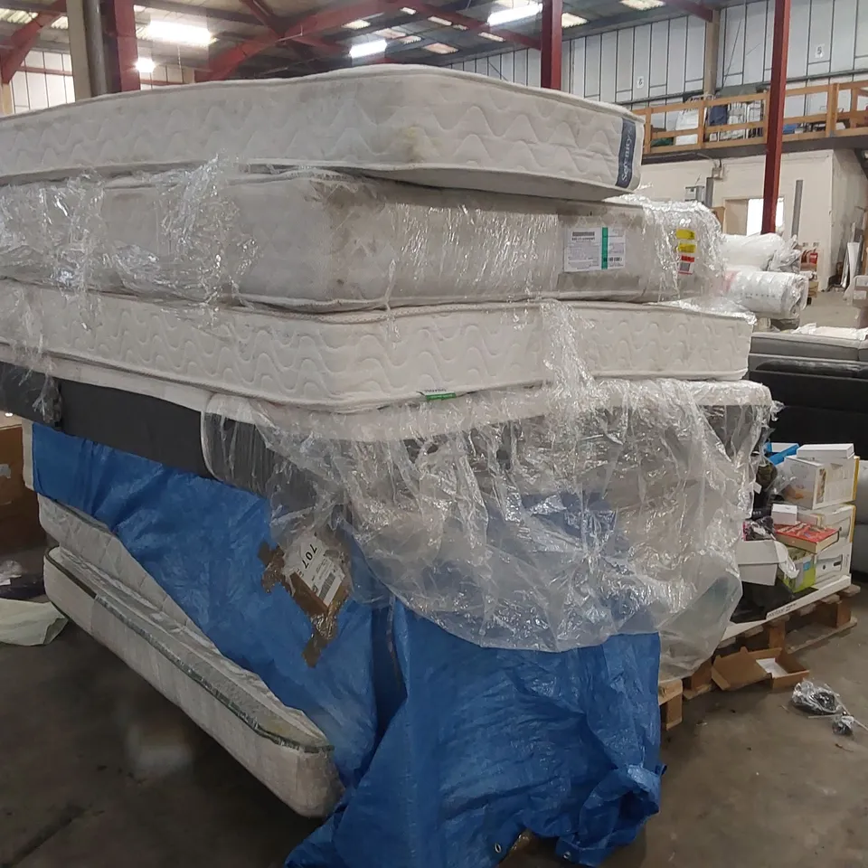 PALLET OF APPROXIMATELY 10 UNBAGGED MATTRESSES - VARIOUS SIZES, BRANDS, CONDITIONS 