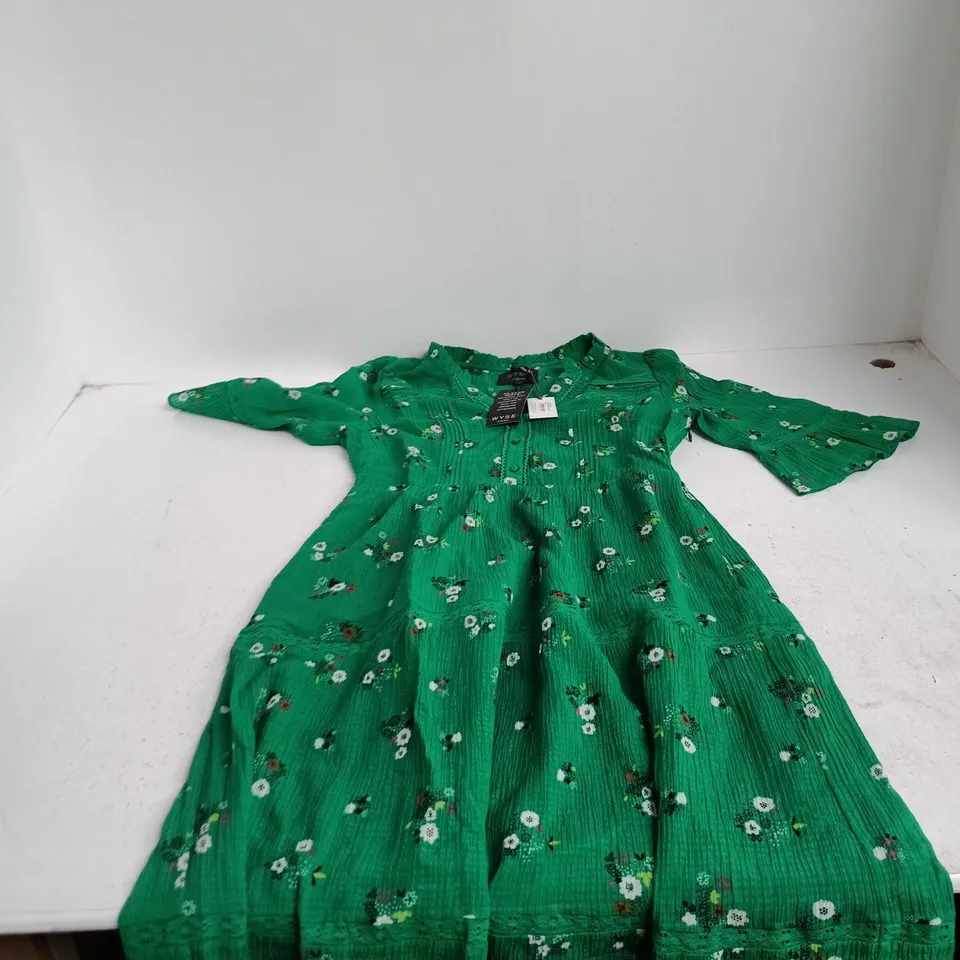 SAMARA DRESS – JADE GREEN SPACED FLORAL, WYSE LONDON, SIZE 2R 