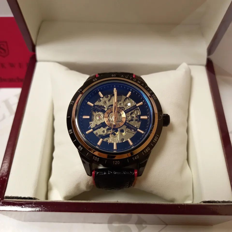 STOCKWELL AUTOMATIC 350 SKELETON DIAL LEATHER STRAP WRISTWATCH  RRP £650