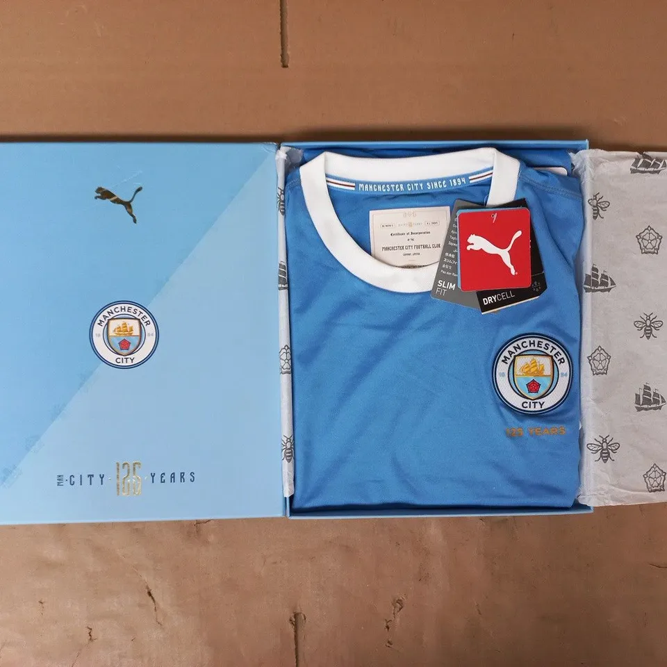 PUMA MANCHESTER CITY 125TH ANNIVERSARY T-SHIRT IN BLUE SIZE MEDIUM