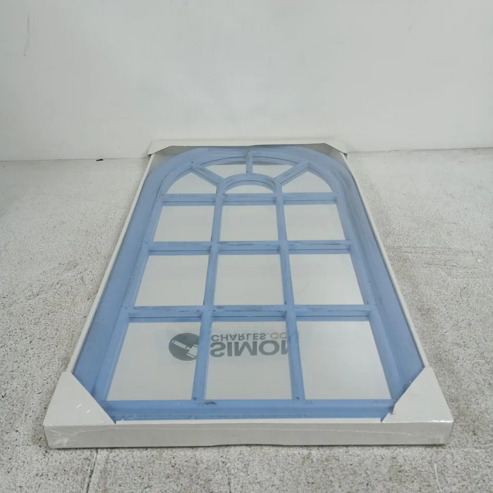 DECORATIVE ARCHED WINDOW MIRROR– BLUE