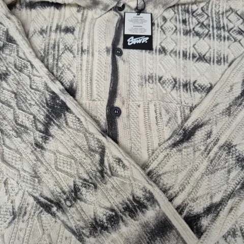 STWD BUTTON UP LONG SLEEVE KNIT TOP IN CREAM/GREY SIZE UK LARGE