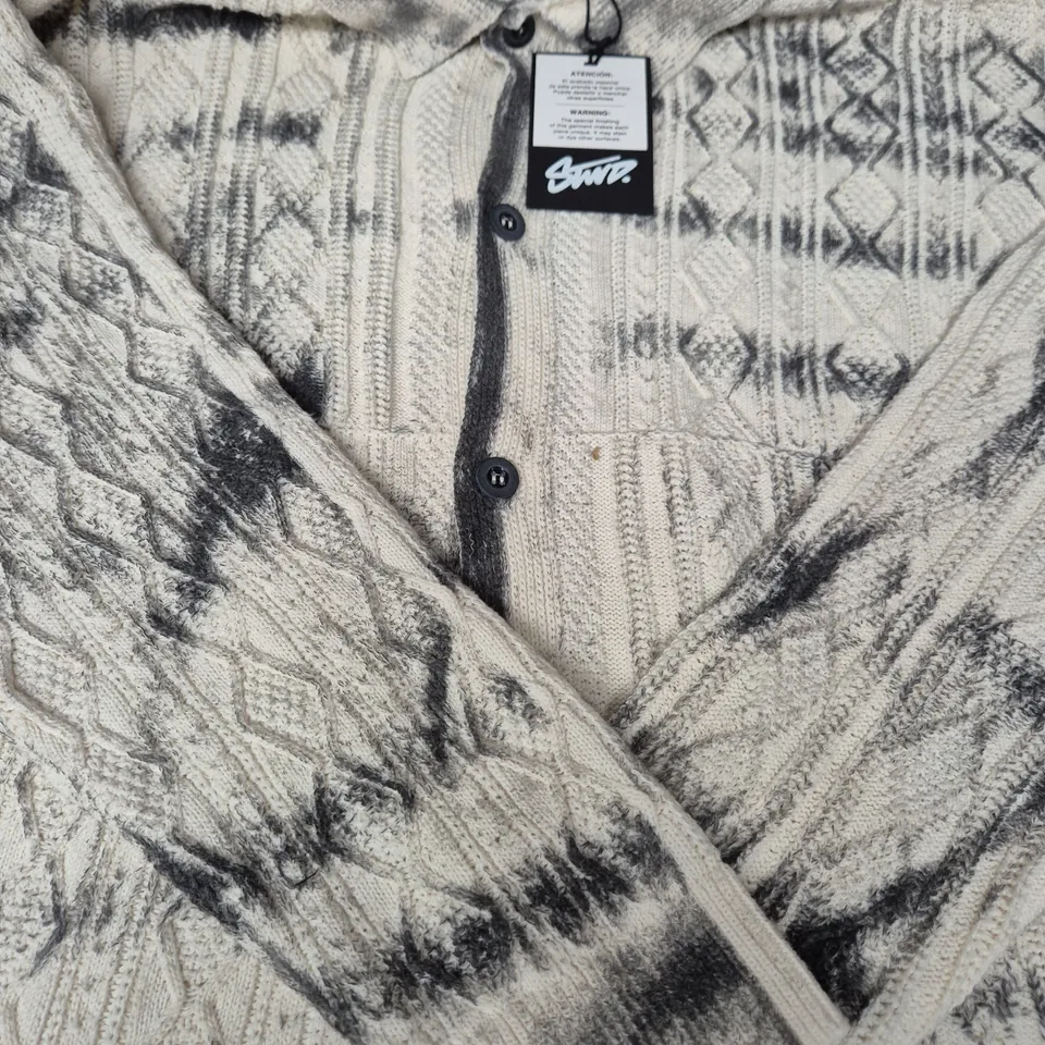 STWD BUTTON UP LONG SLEEVE KNIT TOP IN CREAM/GREY SIZE UK LARGE