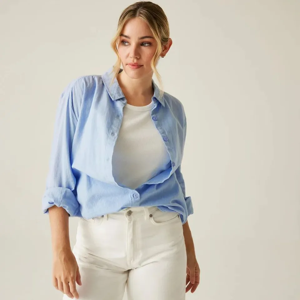 BRAND NEW REGATTA PRIMEVERE II SHIRT IN CHAMBRAY BLUE - UK 12