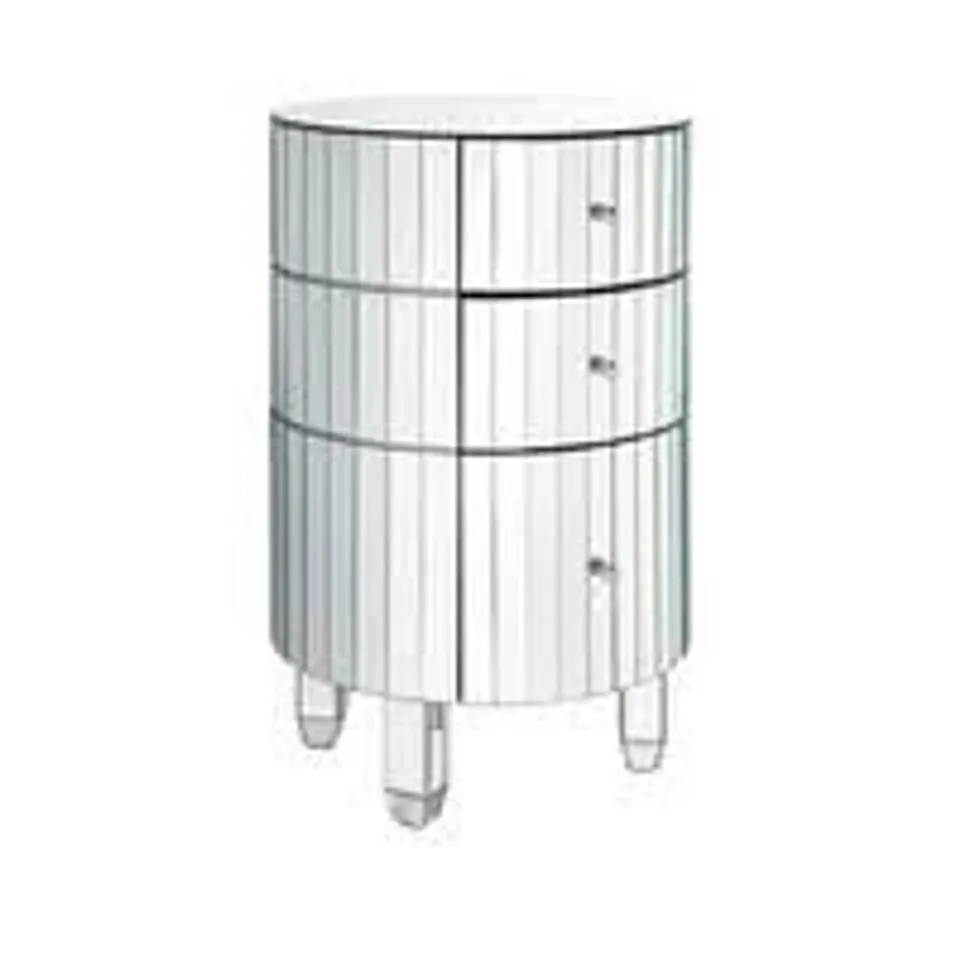 BOXED PHOEBE ROUND 3 DRAWER MIRRORED CHEST  RRP £199.99