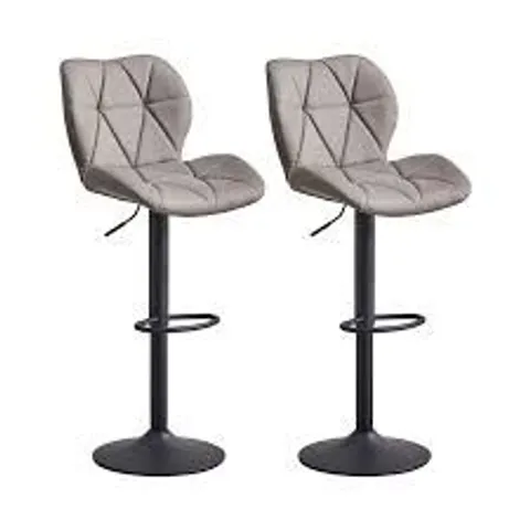 BOXED STYLISH PAIR OF FAUX LEATHER GREY BAR STOOLS