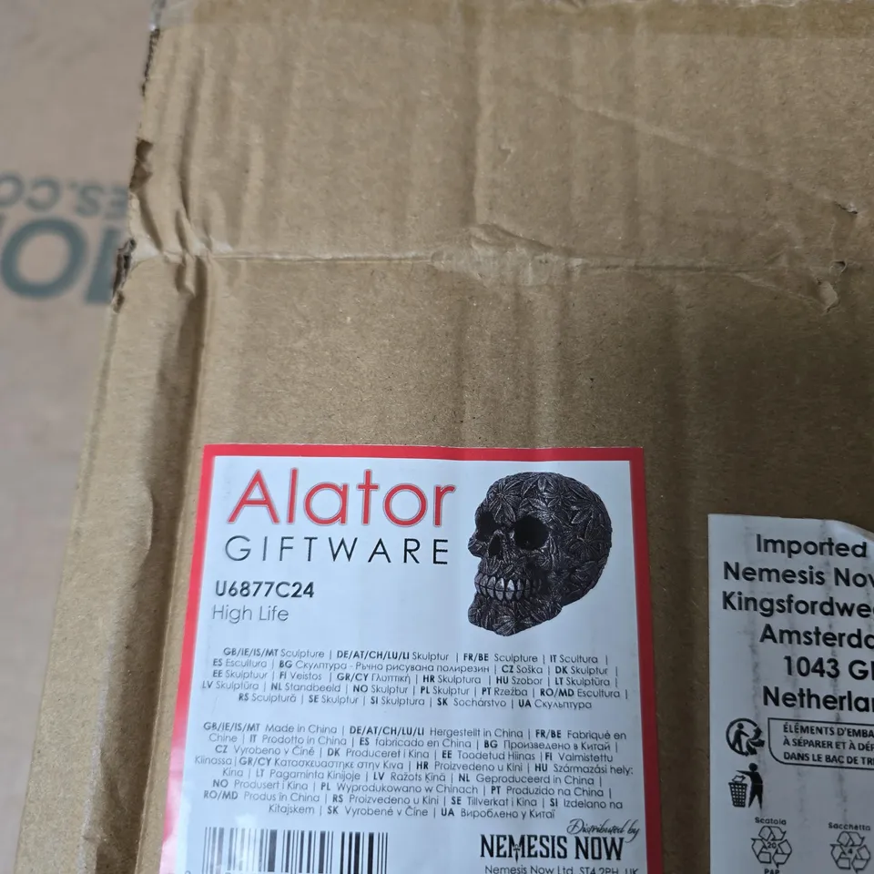 NEMESIS NOW SKULL SCULPTURE – HIGH LIFE, METALLIC SILVER FINISH